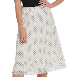 DKNY DotPrint Chiffon Pleated A-Line Midi Skirt
